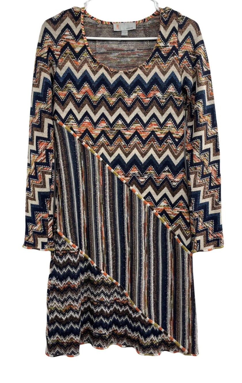 Missoni Dress Womens 8 Multicolor Wool Blend Knit Chevron Zigzag Mini Made Italy